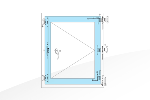 Hardware for fire rated inward open window